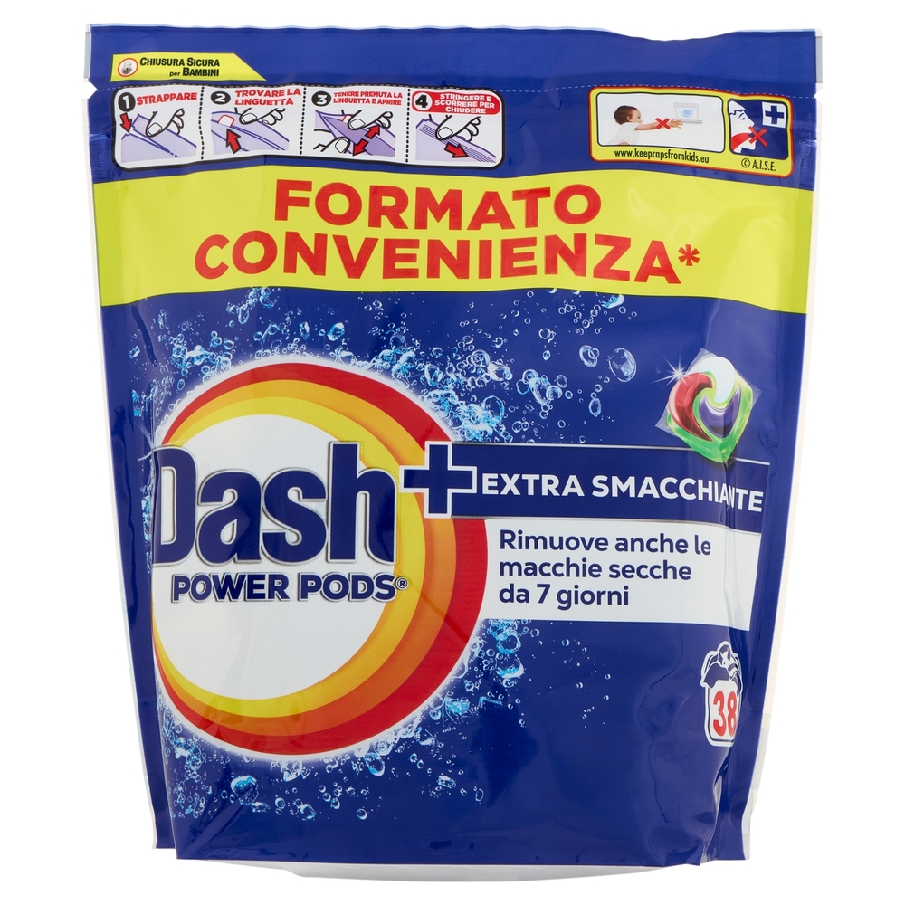 Dash Power Pods Detersivo Lavatrice In Capsule, Azione Extra-Smacchiante, 38 Lavaggi 885,4 g
